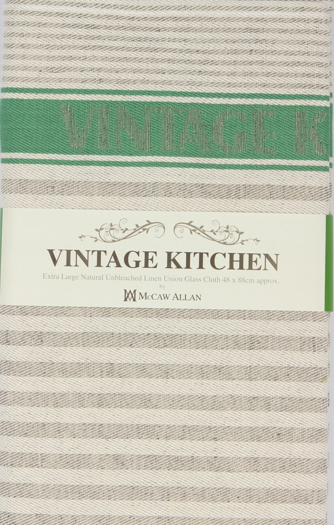 McCAW ALLEN vintage kitchen linen union tea towels forest green Code:T/T-802U/GRN image 0
